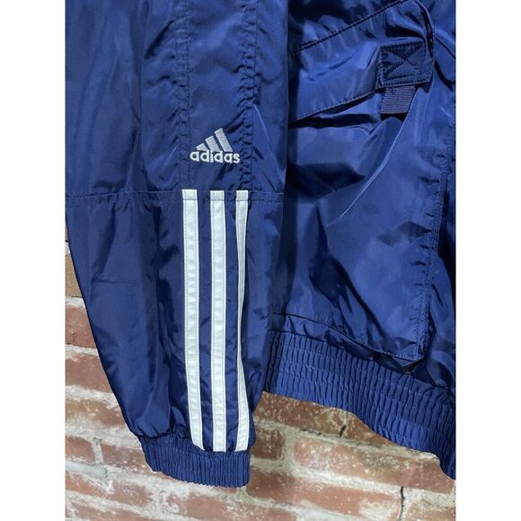 Rare Vintage ADIDAS Spell Out Striped Full Zip Hooded Jacket 90s Navy L - Picture 2 of 6